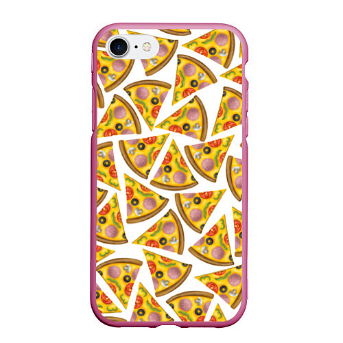 Чехол iPhone 7/8 матовый Кусочки вкусной пиццы / 3D-Малиновый – фото 1