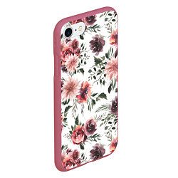 Чехол iPhone 7/8 матовый Цветы Тёмно-Красные, цвет: 3D-малиновый — фото 2