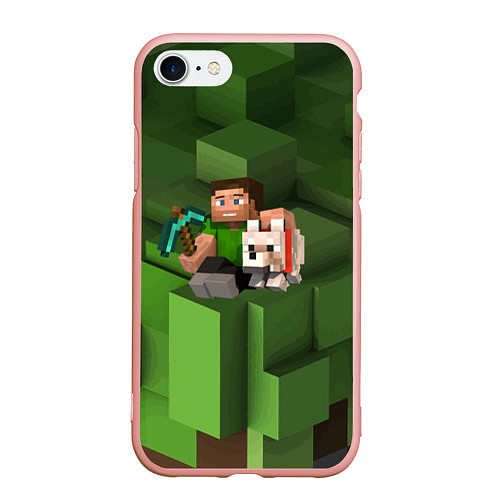 Чехол iPhone 7/8 матовый Minecraft Heroes Video game / 3D-Светло-розовый – фото 1