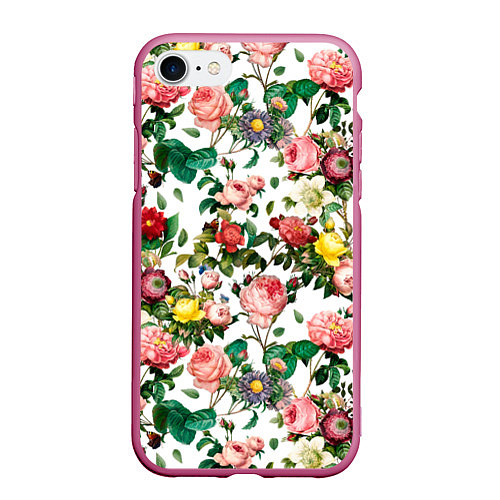 Чехол iPhone 7/8 матовый Узор из летних роз Summer Roses Pattern / 3D-Малиновый – фото 1