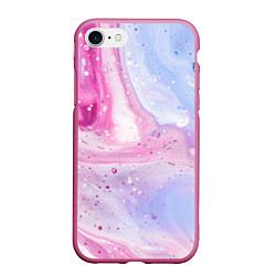 Чехол iPhone 7/8 матовый Абстрактные краски голубой, розовый, цвет: 3D-малиновый