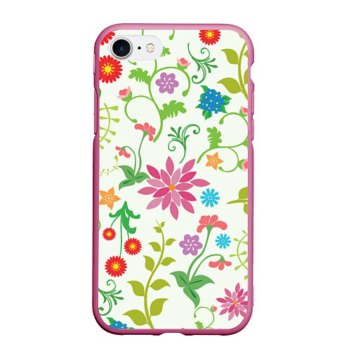 Чехол iPhone 7/8 матовый Поле полевых цветов / 3D-Малиновый – фото 1
