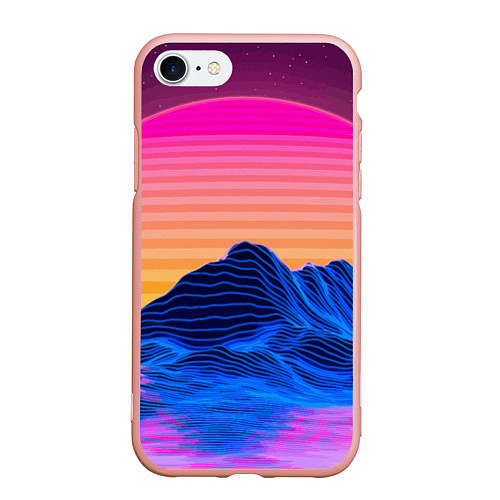 Чехол iPhone 7/8 матовый Vaporwave Mountains Психоделика Неон / 3D-Светло-розовый – фото 1
