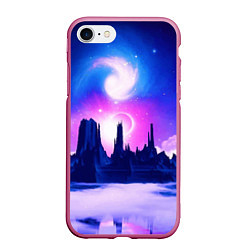 Чехол iPhone 7/8 матовый Фантастический пейзаж Неон Космос, цвет: 3D-малиновый
