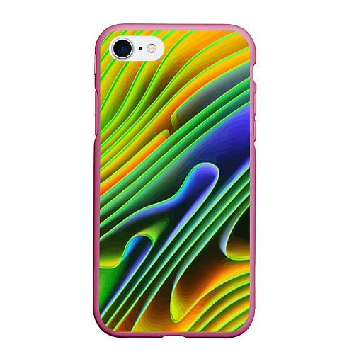 Чехол iPhone 7/8 матовый Цветные неоновые полосы Абстракция Color neon patt / 3D-Малиновый – фото 1