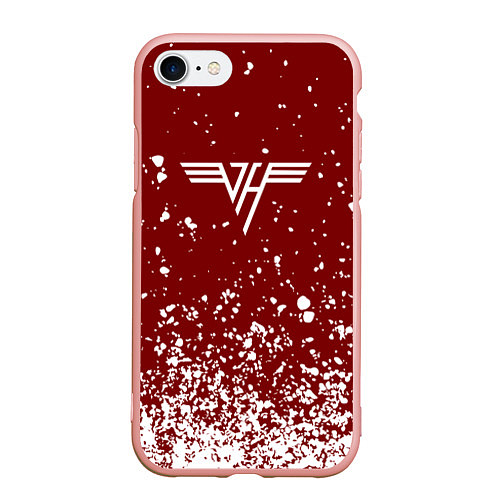 Чехол iPhone 7/8 матовый Van Halen Logo Ван Хален белые брызги / 3D-Светло-розовый – фото 1