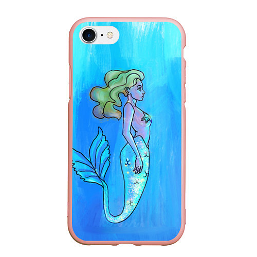 Чехол iPhone 7/8 матовый Русалка с блестящим хвостом под водой / 3D-Светло-розовый – фото 1