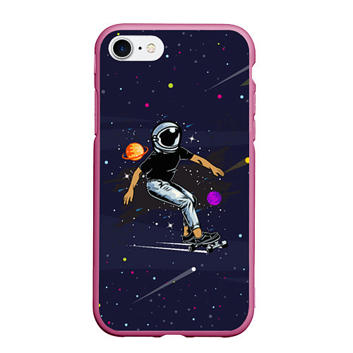 Чехол iPhone 7/8 матовый Космонавт - скейтбордист / 3D-Малиновый – фото 1