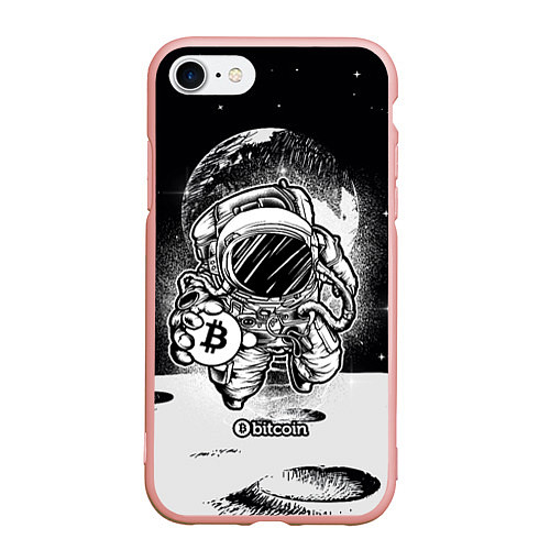 Чехол iPhone 7/8 матовый Космонавт с биткоином / 3D-Светло-розовый – фото 1