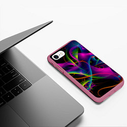 Чехол iPhone 7/8 матовый Vanguard neon pattern Авангардный неоновый паттерн, цвет: 3D-малиновый — фото 2