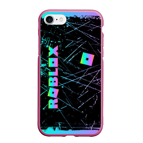 Чехол iPhone 7/8 матовый ROBLOX неоновый логотип / 3D-Малиновый – фото 1