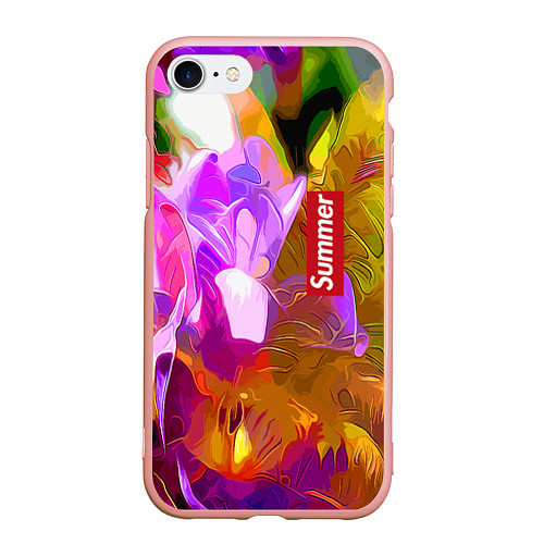 Чехол iPhone 7/8 матовый Красочный цветочный узор Лето Colorful Floral Patt / 3D-Светло-розовый – фото 1