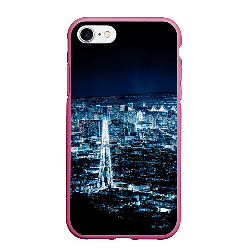 Чехол iPhone 7/8 матовый Ночной город night city / 3D-Малиновый – фото 1