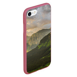 Чехол iPhone 7/8 матовый Горы, лес, небо, цвет: 3D-малиновый — фото 2