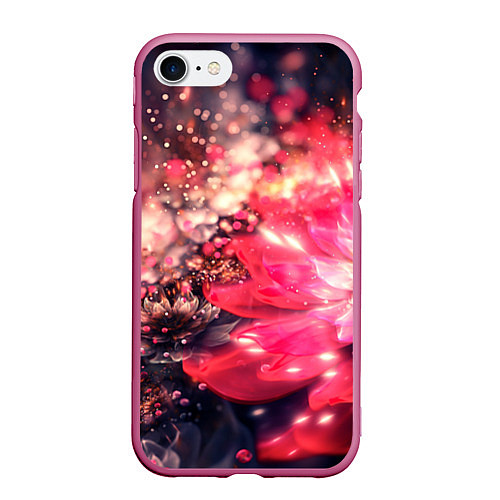Чехол iPhone 7/8 матовый Нежные цветы и блестки / 3D-Малиновый – фото 1