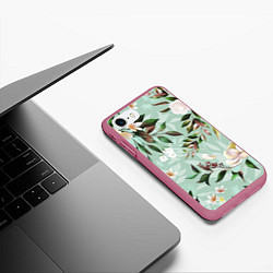 Чехол iPhone 7/8 матовый Цветы Мятный Сад, цвет: 3D-малиновый — фото 2