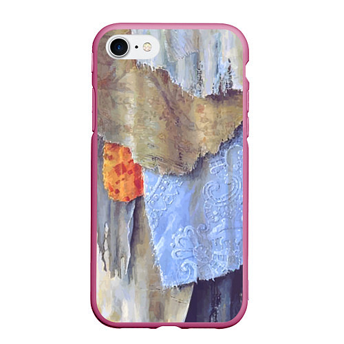 Чехол iPhone 7/8 матовый Разноцветные лоскуты ткани тряпка Rags hanging on / 3D-Малиновый – фото 1