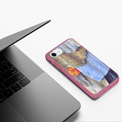 Чехол iPhone 7/8 матовый Разноцветные лоскуты ткани тряпка Rags hanging on, цвет: 3D-малиновый — фото 2