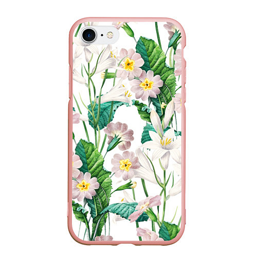 Чехол iPhone 7/8 матовый Цветы Лилии На Белом Фоне / 3D-Светло-розовый – фото 1