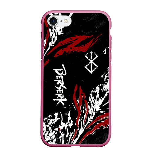 Чехол iPhone 7/8 матовый BERSERK BLACK MASK - БЕРСЕРК ЧЁРНАЯ МАСКА / 3D-Малиновый – фото 1