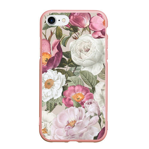 Чехол iPhone 7/8 матовый Цветы Розовый Сад Пион и Роз / 3D-Светло-розовый – фото 1