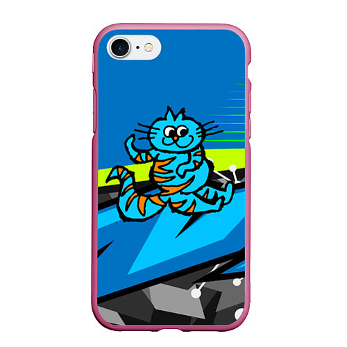 Чехол iPhone 7/8 матовый Синий кот / 3D-Малиновый – фото 1