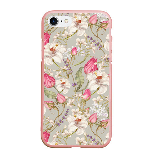 Чехол iPhone 7/8 матовый Цветы Ностальгические Белые Лилии / 3D-Светло-розовый – фото 1