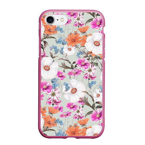 Чехол iPhone 7/8 матовый Цветы Аргемоны и Герберы / 3D-Малиновый – фото 1