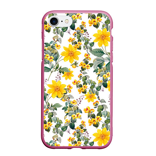 Чехол iPhone 7/8 матовый Цветы Жёлтого Цвета / 3D-Малиновый – фото 1