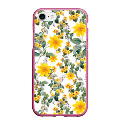 Чехол iPhone 7/8 матовый Цветы Жёлтого Цвета, цвет: 3D-малиновый