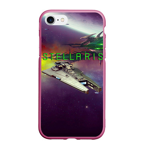 Чехол iPhone 7/8 матовый Stellaris космический корабль в космосе / 3D-Малиновый – фото 1