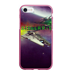 Чехол iPhone 7/8 матовый Stellaris космический корабль в космосе, цвет: 3D-малиновый