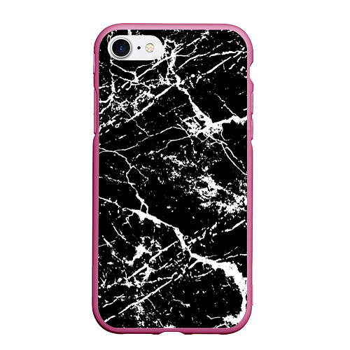 Чехол iPhone 7/8 матовый Текстура чёрного мрамора Texture of black marble / 3D-Малиновый – фото 1