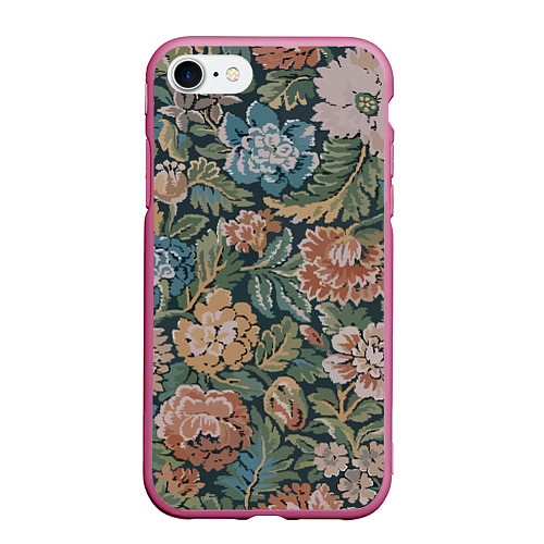 Чехол iPhone 7/8 матовый Floral pattern Цветочный паттерн / 3D-Малиновый – фото 1