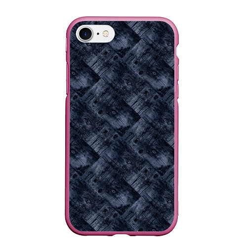Чехол iPhone 7/8 матовый Темный серо-синий узор деревянного паркета / 3D-Малиновый – фото 1