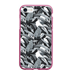 Чехол iPhone 7/8 матовый Чёрно-белые Листья Пальм, цвет: 3D-малиновый