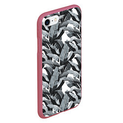 Чехол iPhone 7/8 матовый Чёрно-белые Листья Пальм, цвет: 3D-малиновый — фото 2