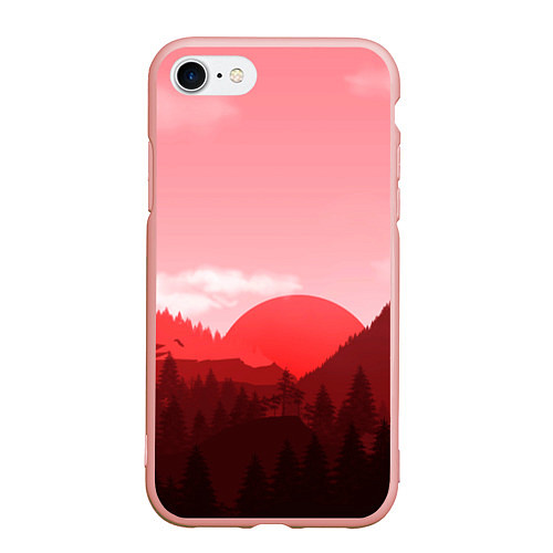 Чехол iPhone 7/8 матовый Закат в горах в розовых тонах / 3D-Светло-розовый – фото 1