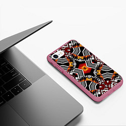 Чехол iPhone 7/8 матовый Арабский орнамент в красно -желто-черных тонах, цвет: 3D-малиновый — фото 2
