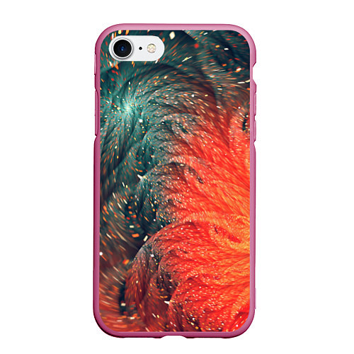 Чехол iPhone 7/8 матовый Зеленые и оранжевые завихрения / 3D-Малиновый – фото 1