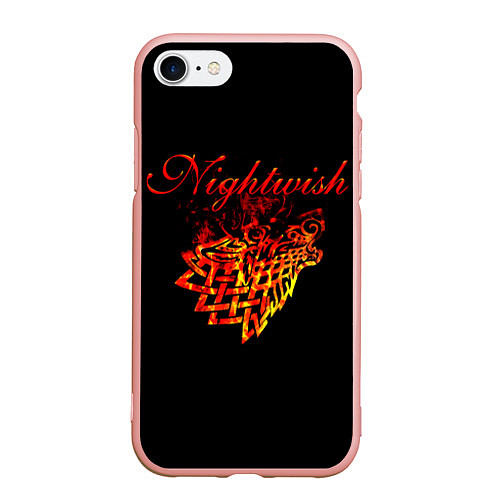 Чехол iPhone 7/8 матовый Nightwish кельтский волк с горящей головой / 3D-Светло-розовый – фото 1