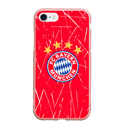 Чехол iPhone 7/8 матовый Bayern munchen белые царапины на красном фоне, цвет: 3D-светло-розовый
