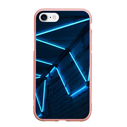 Чехол iPhone 7/8 матовый Неоновые лампы и кирпичный эффект - Голубой, цвет: 3D-светло-розовый