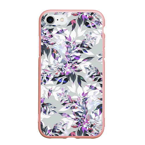 Чехол iPhone 7/8 матовый Цветы Серый Букет / 3D-Светло-розовый – фото 1