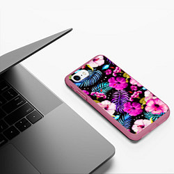 Чехол iPhone 7/8 матовый Floral pattern Summer night Fashion trend, цвет: 3D-малиновый — фото 2