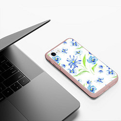 Чехол iPhone 7/8 матовый Цветы Синие Нарисованные Карандашами, цвет: 3D-светло-розовый — фото 2