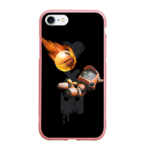 Чехол iPhone 7/8 матовый Горящий мяч и падающий робот / 3D-Баблгам – фото 1