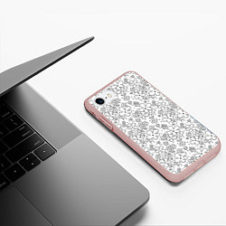 Чехол iPhone 7/8 матовый Цветочки черные на белом, цвет: 3D-светло-розовый — фото 2