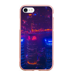 Чехол iPhone 7/8 матовый Неоновый город с высоты - Фиолетовый
