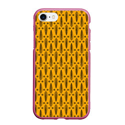 Чехол iPhone 7/8 матовый Черно-желтый современный узор Листья, цвет: 3D-малиновый